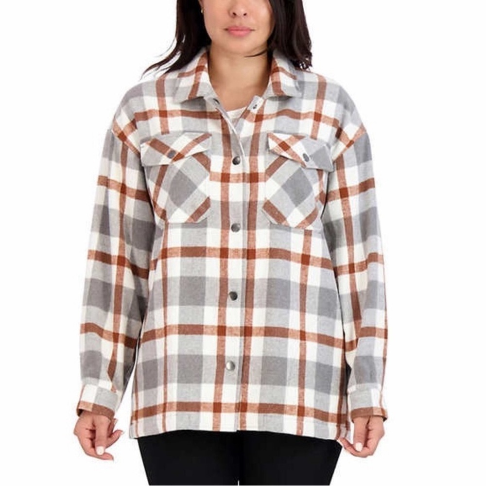 HFX plaid button down shirt jacket
